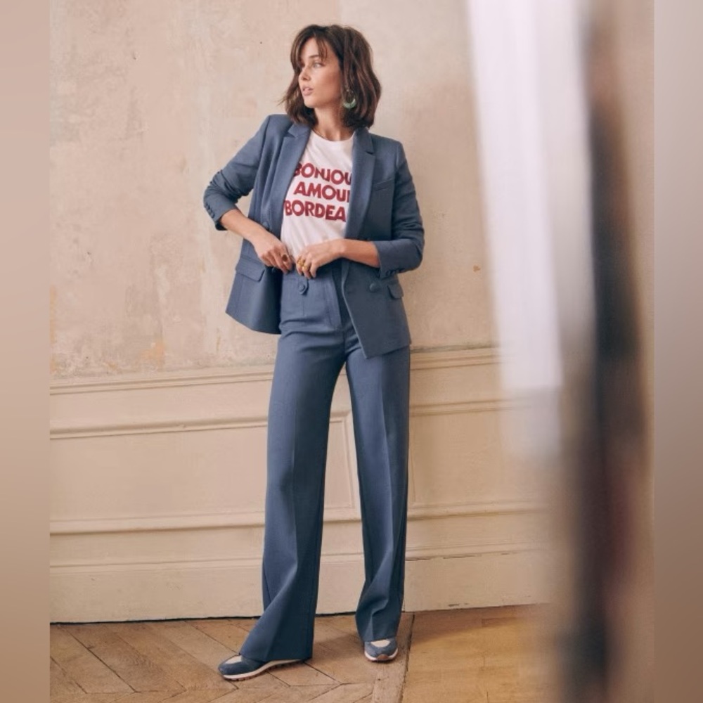 Sezane Christie Jacket Blazer Vintage Blue Size 42